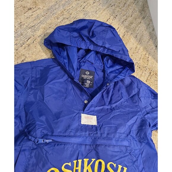 Vintage OshKosh Blue Windbreaker Rain Jacket Hooded Size 6/7 Packable - Picture 9 of 14